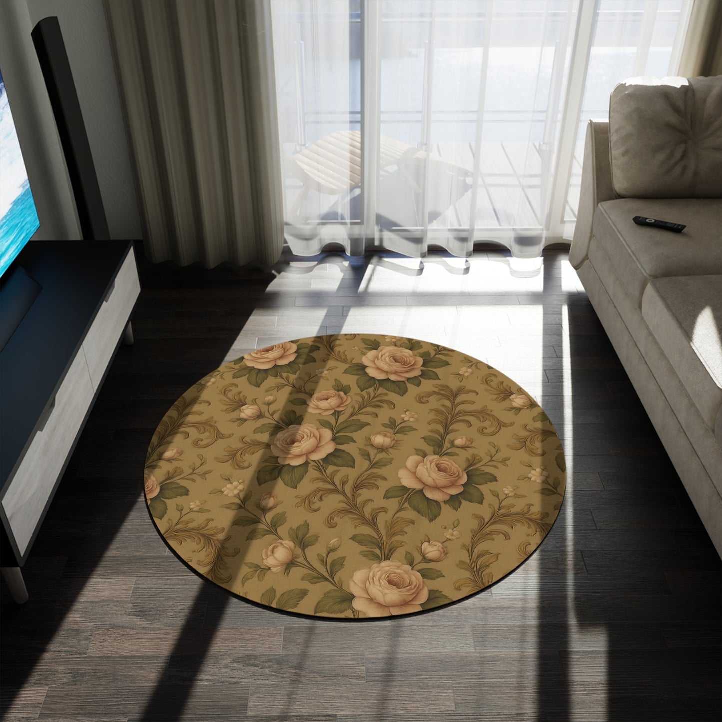 Vintage Floral Round Rug, Boho Home Decor, Soft Area Rug for Living Room, Bedroom, Wedding Gift, Stylish Floor Mat