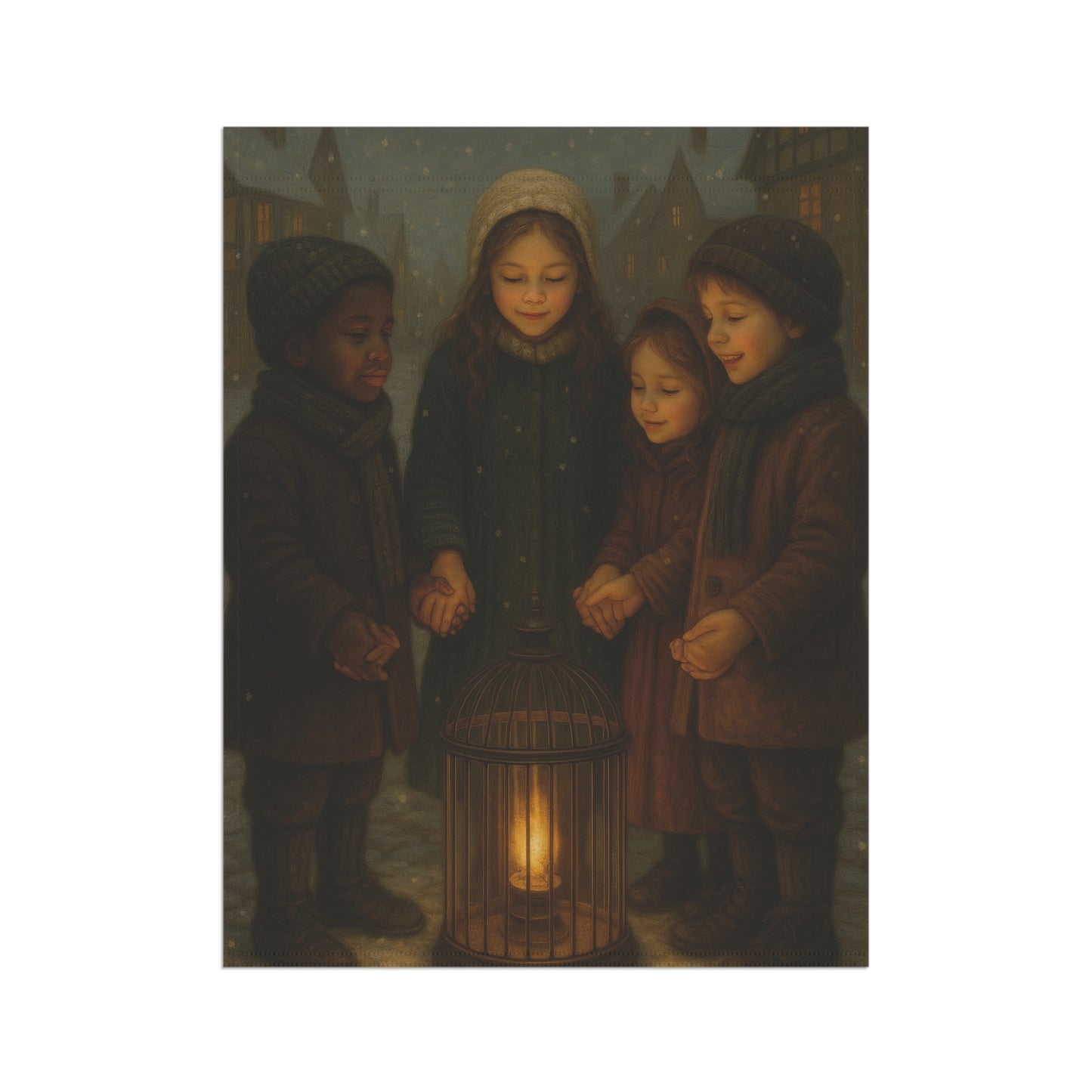 Festive Garden Flag with Children and Lantern Design
