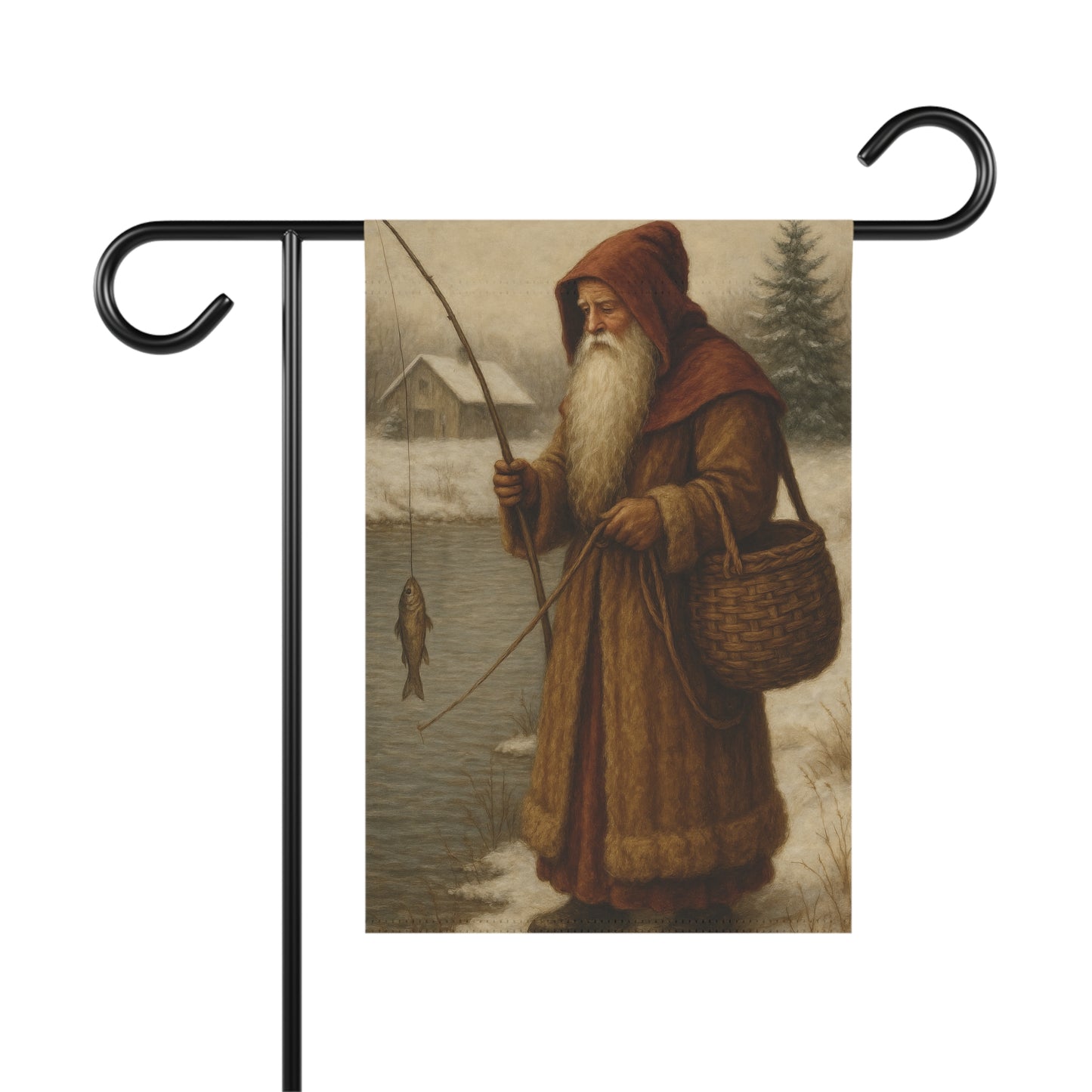 Fishing Decor Garden Banner with Winter Scene