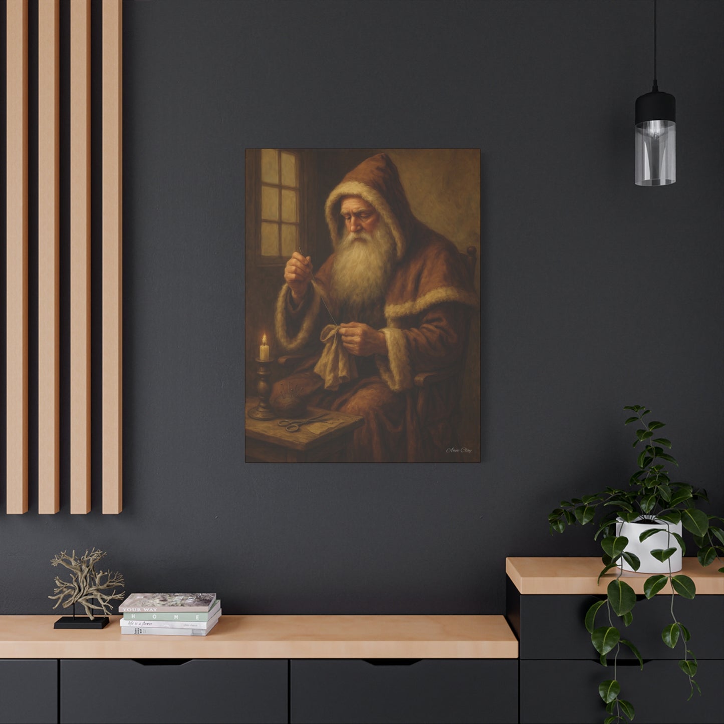 Santa Claus Canvas Art Print - Holiday Decor Sewing Santa