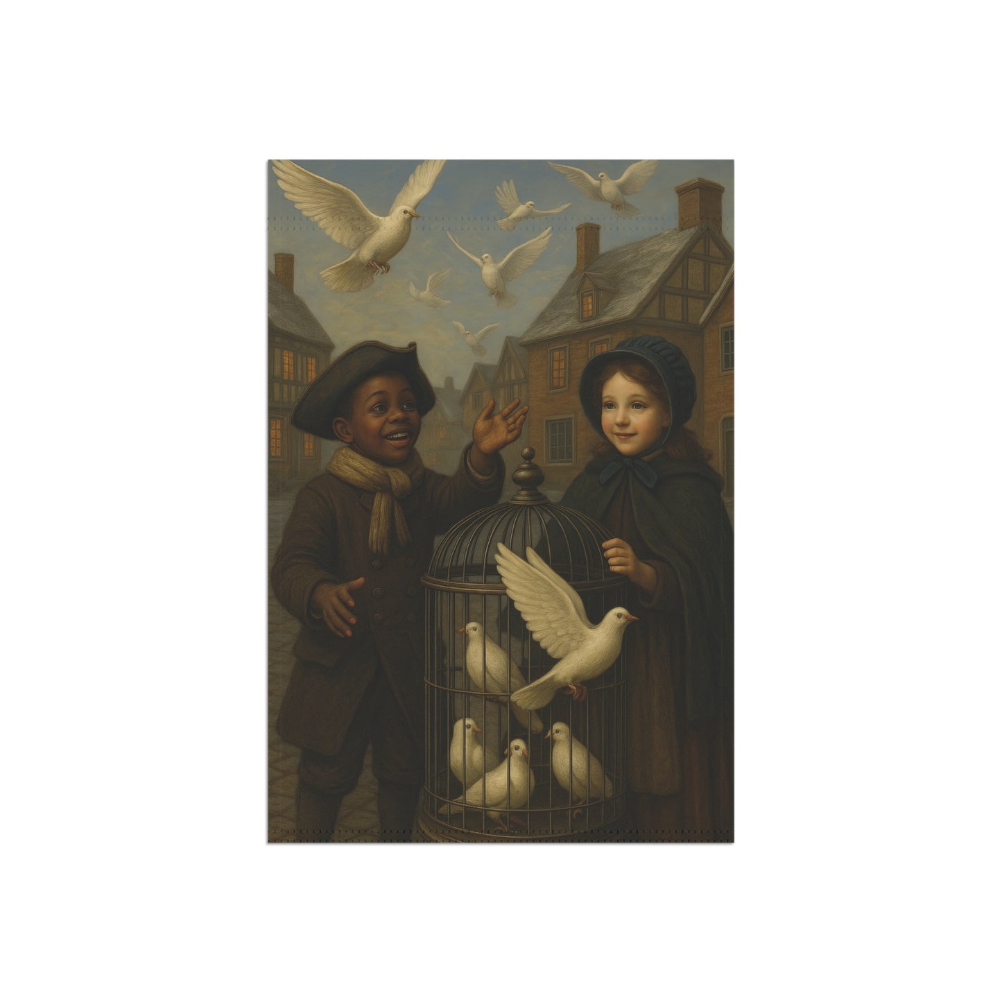 Whimsical Garden Banner - Charming Kids with Doves Design