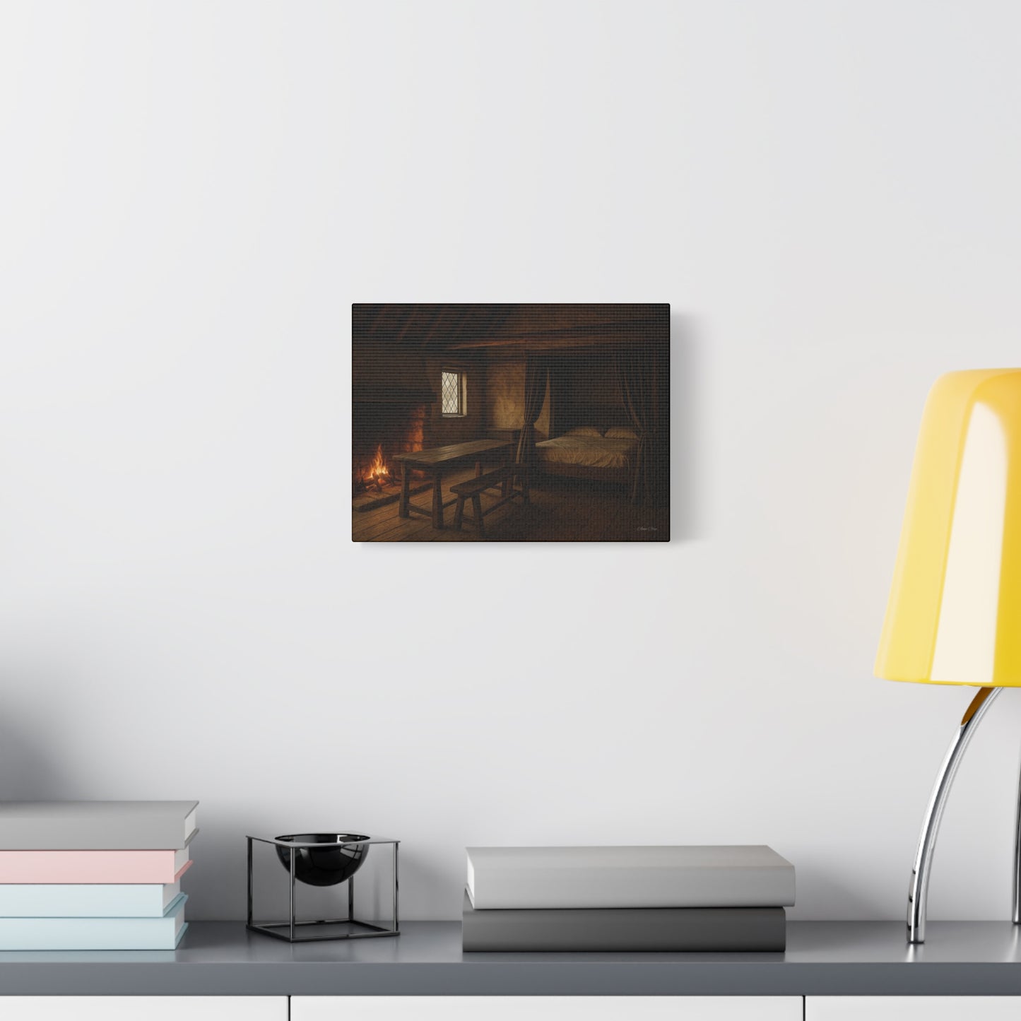 Cozy Cabin Matte Canvas Print, Rustic Home Decor, Nature Wall Art, Fireplace Artwork, Gift for Homeowners
