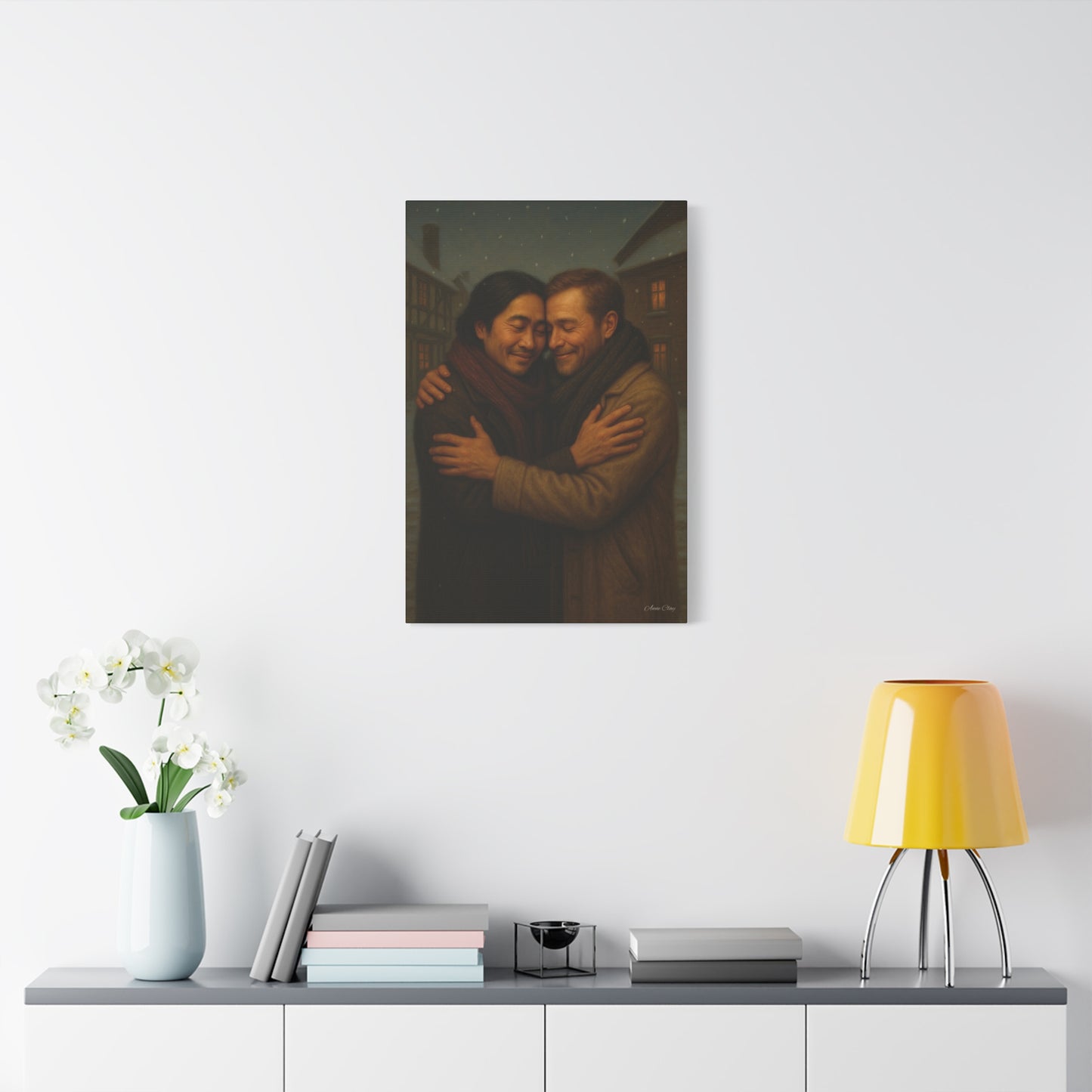 Spirit of Christmas, Brotherly Love Warm Embrace Canvas Art