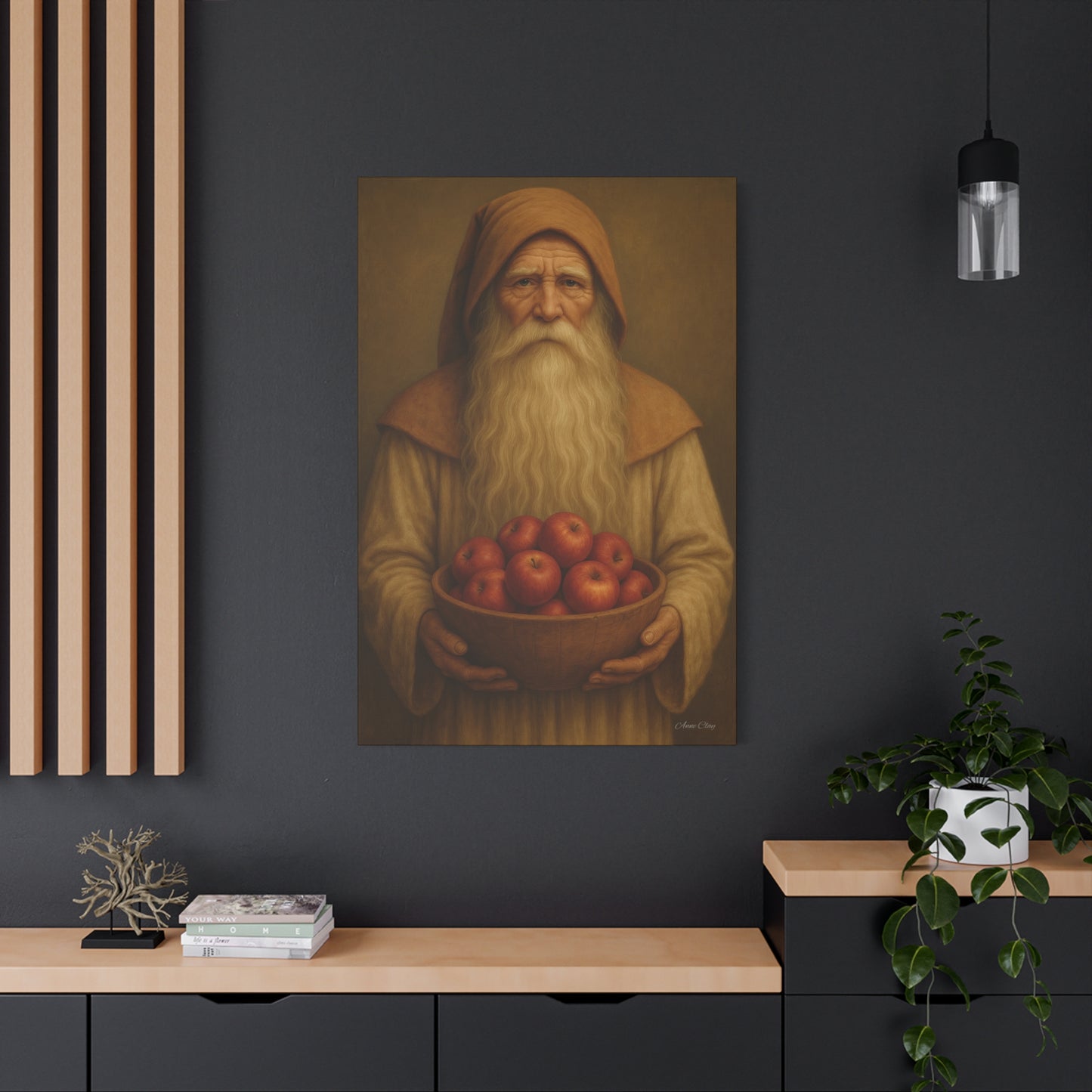 Rustic Canvas Wall Art - Wise Elder with Apples