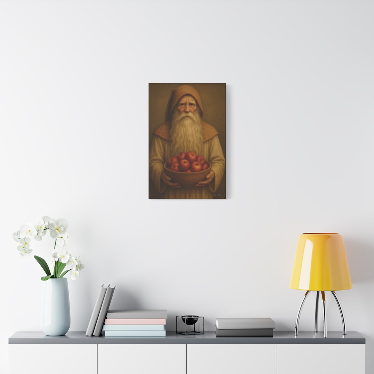 Rustic Canvas Wall Art - Wise Elder with Apples