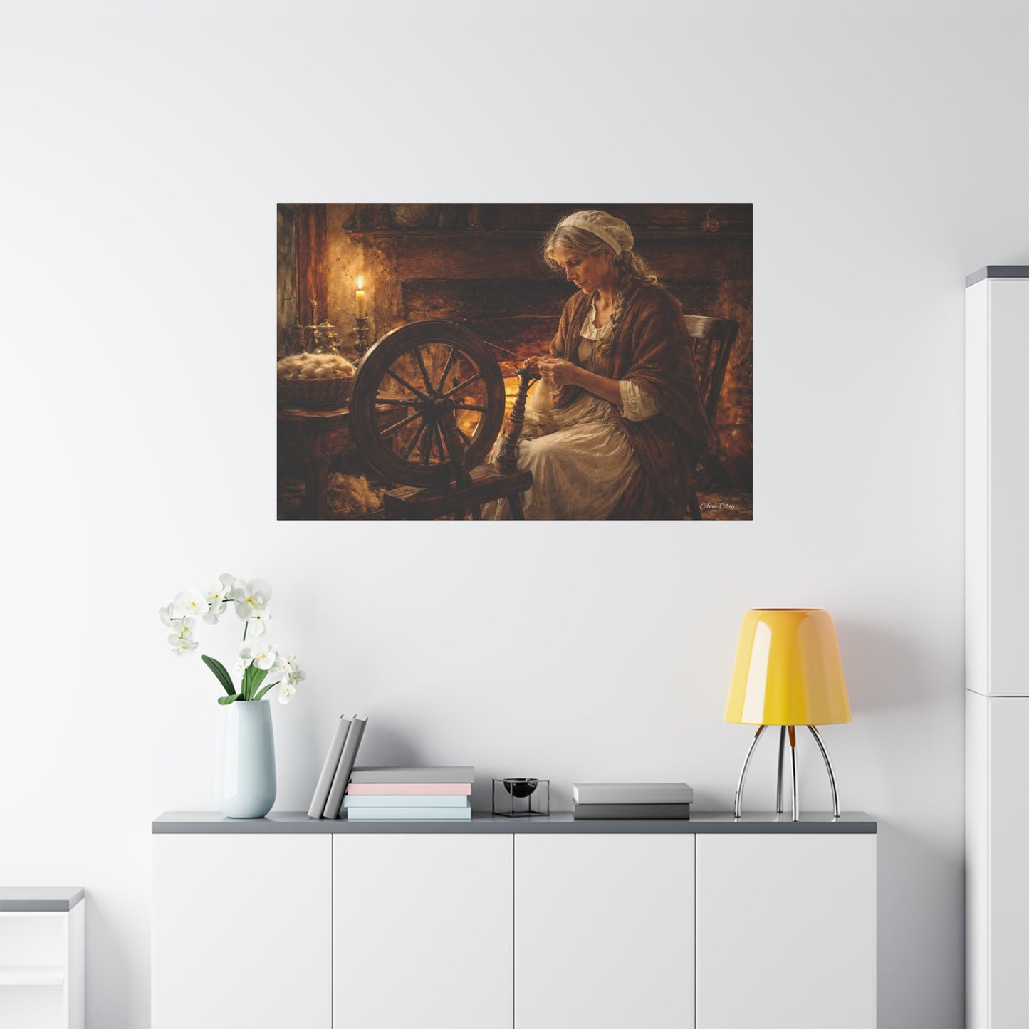 Domestic Spinning Wheel Cottagecore Matte Canvas Print