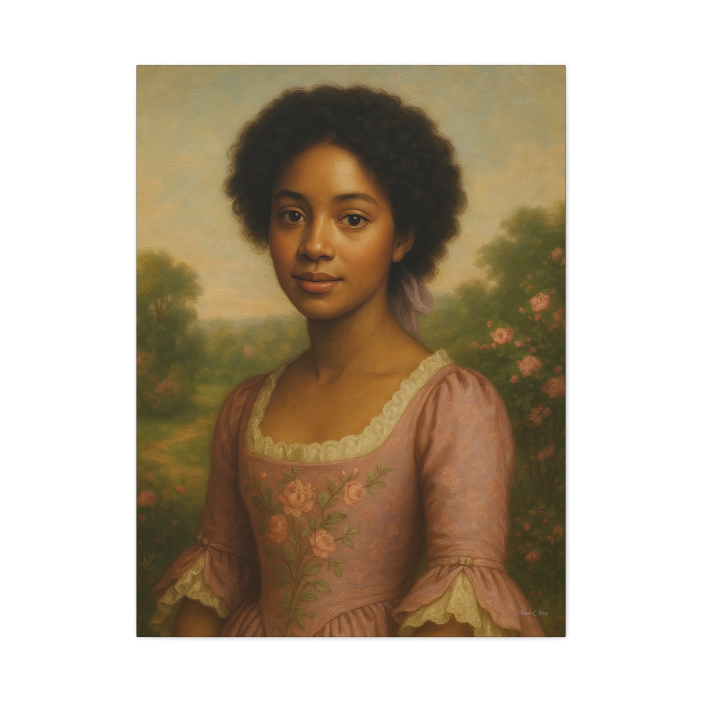 Elegant Portrait Canvas Art for Home Decor, Black Woman Artwork, Floral Wall Art, Vintage Style Painting, Gift for Art Lovers