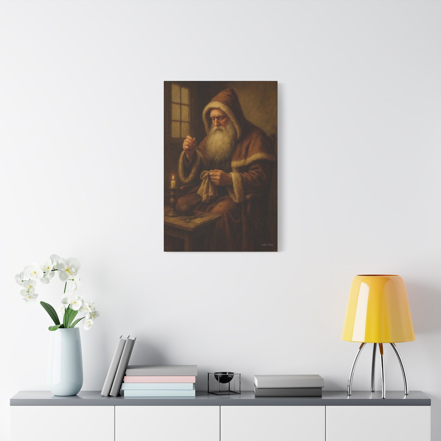 Santa Claus Canvas Art Print - Holiday Decor Sewing Santa