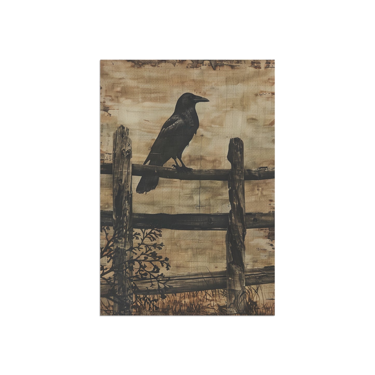 Crow on a Split Rail Fence Garden & House Banner