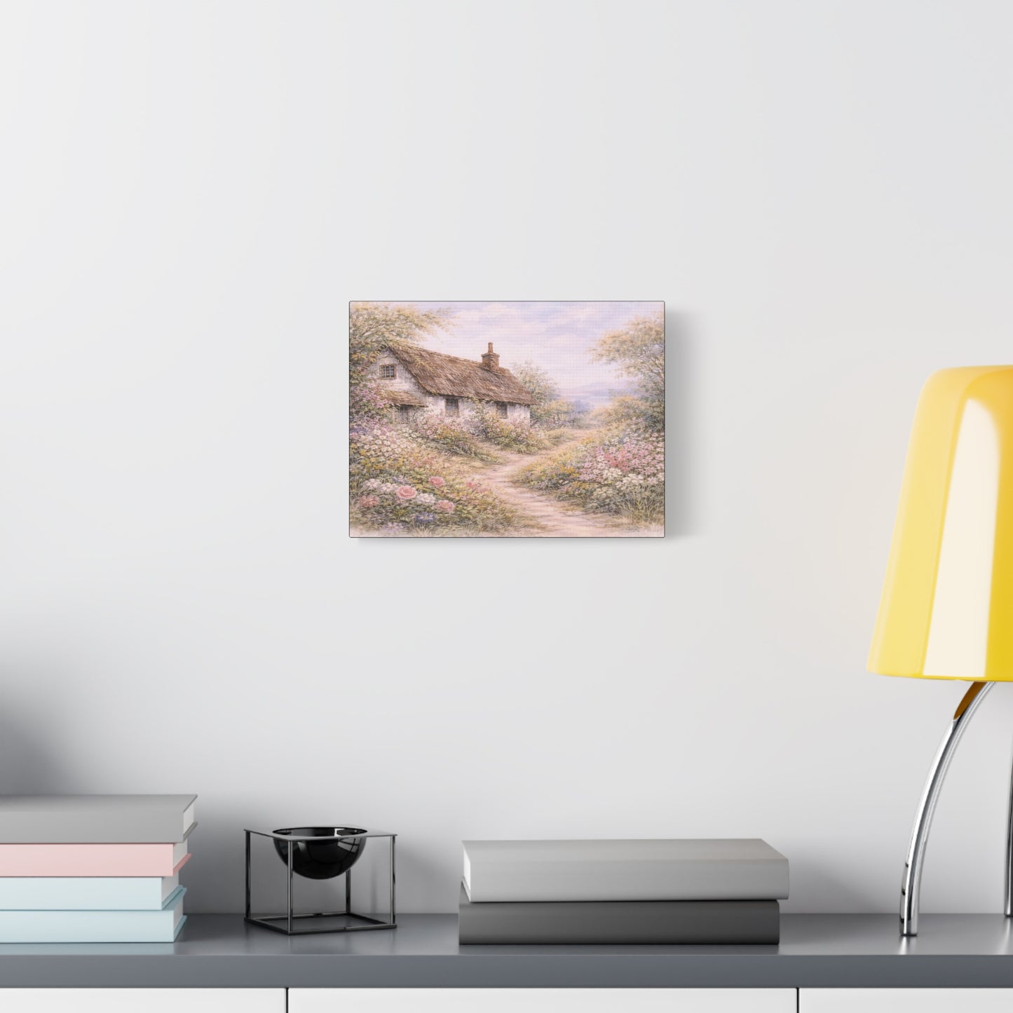 Cottage Garden Matte Canvas Wall Art — Pastel Floral Country Path Print, Stretched 1.25"