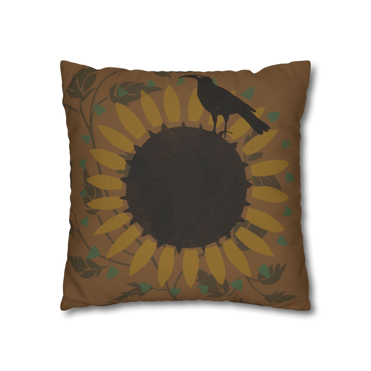 Sunflower and Crow Stencil Pillow Square Poly Canvas Pillowcase