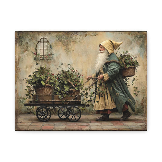 Charming Garden Gnome Canvas, Botanical Wall Art, Home Decor, Rustic Art Print, Perfect Gift for Garden Lovers, Holiday Decor
