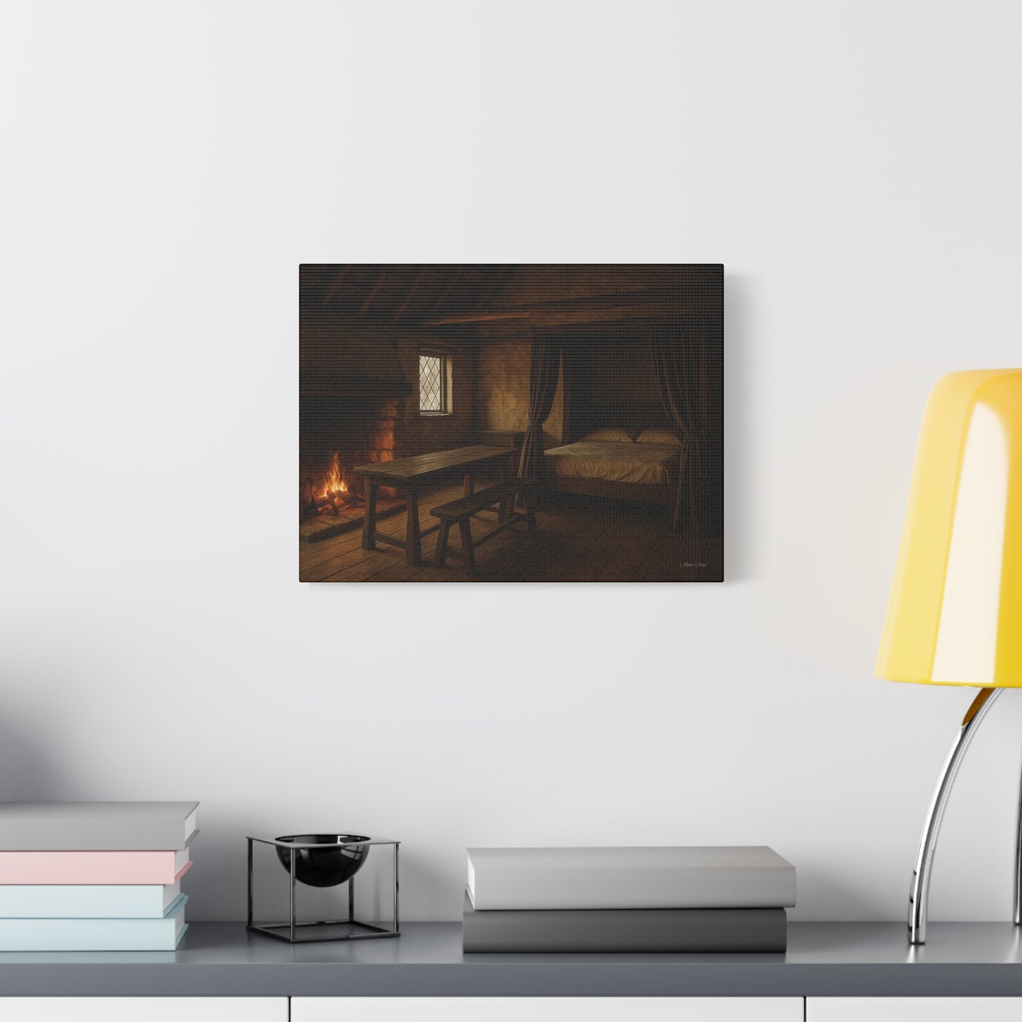 Cozy Cabin Matte Canvas Print, Rustic Home Decor, Nature Wall Art, Fireplace Artwork, Gift for Homeowners