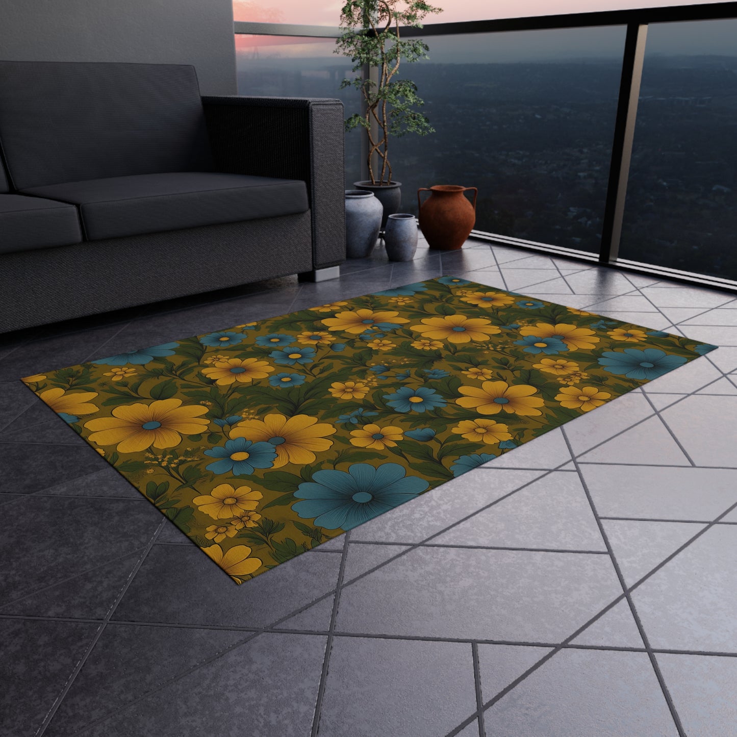 Vibrant Floral Outdoor Rug, Patio Decor, Garden Mat, Boho Style Rug, Home Entrance Decoration