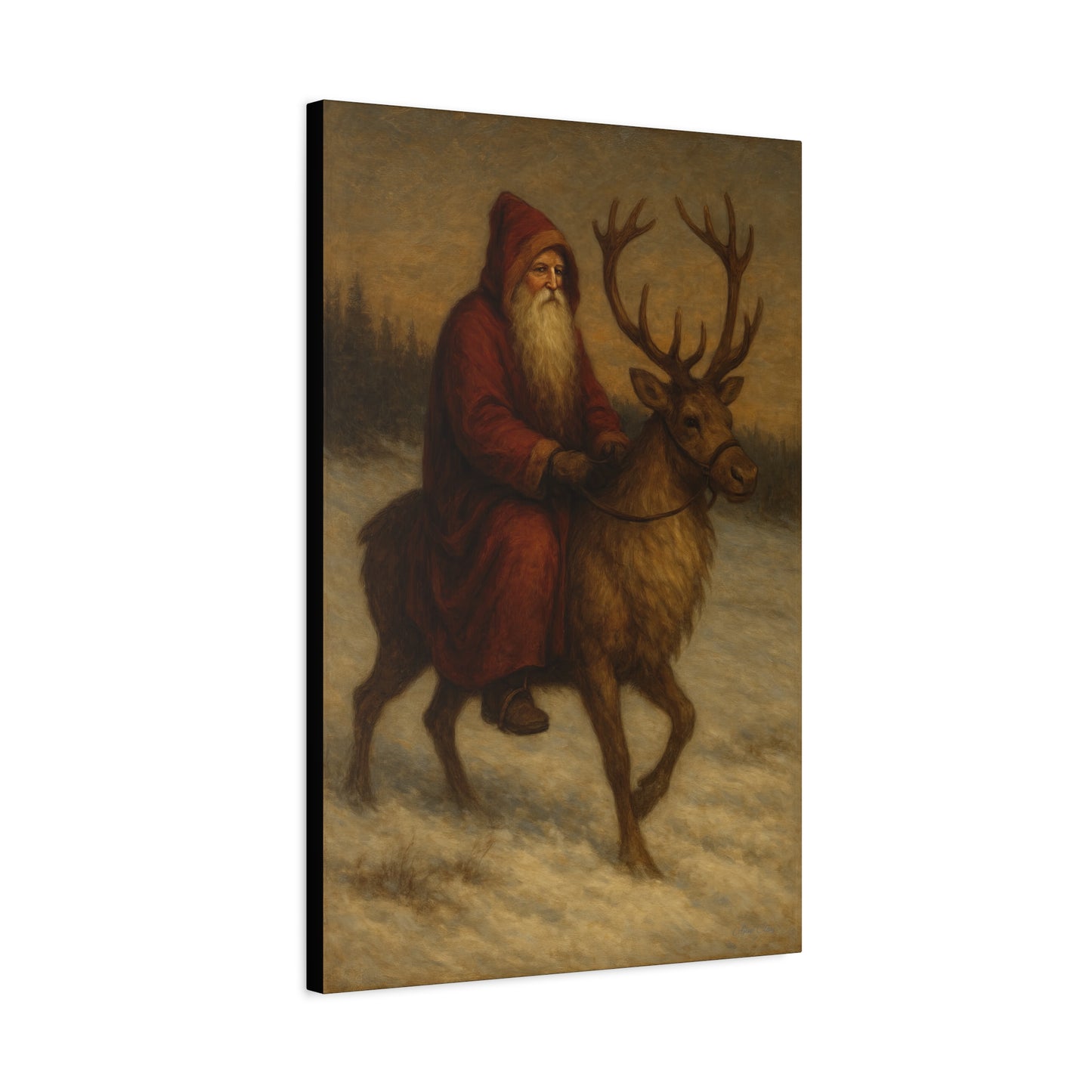 Santa Riding Reindeer Canvas Wall Art