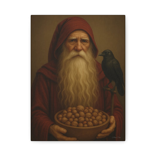 Canvas Wall Art, Old World Santa with Crow and nuts, Home Decor,  Gift for Nature Lovers, Primitive Art