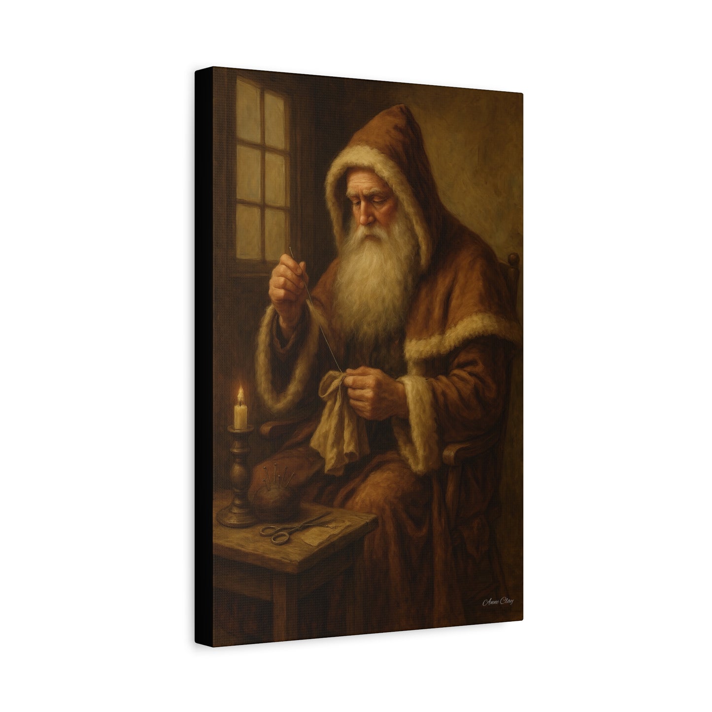 Santa Claus Canvas Art Print - Holiday Decor Sewing Santa