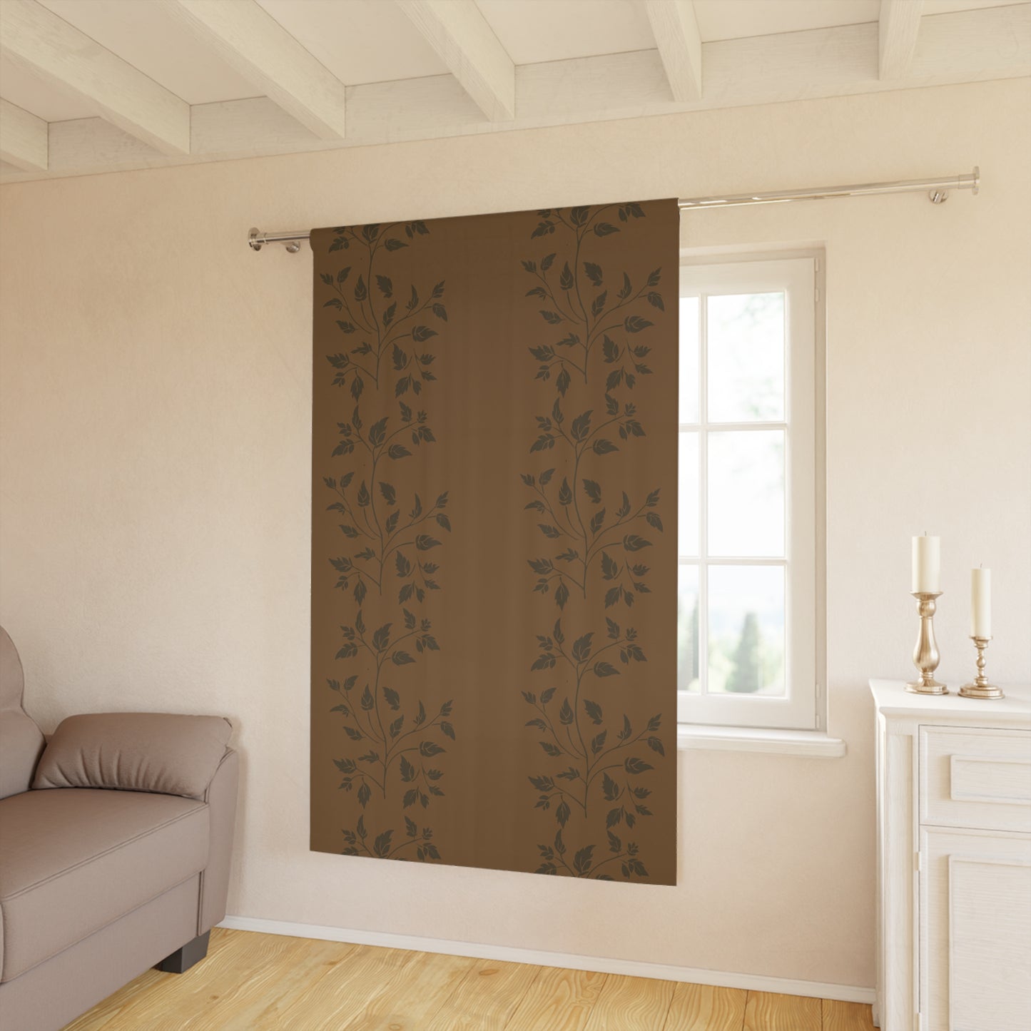 Gold Curtain with Vine Stencil Window Curtains (1 Piece)