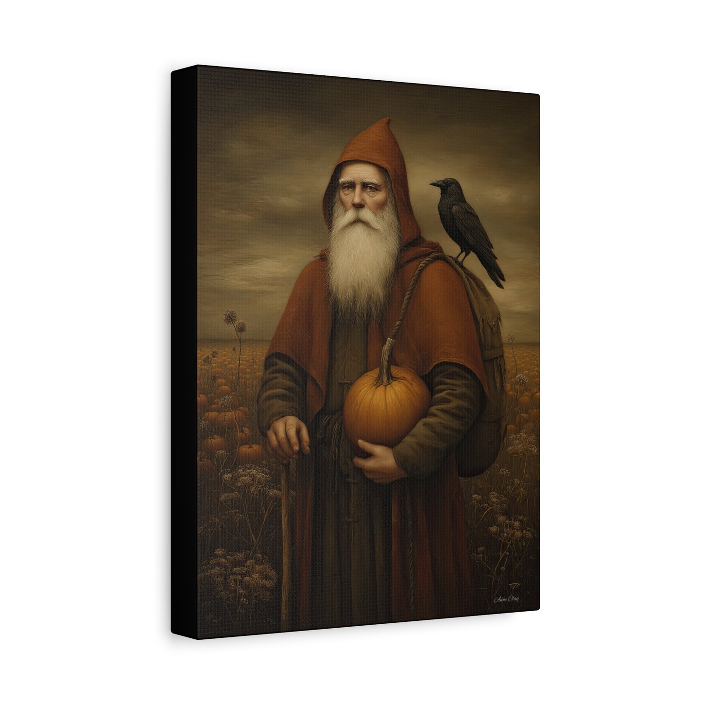 Autumn Santa Wall Art, Fall Decor, Pumpkin Harvest Print,  Cozy Home Decor, Primitive Aesthetic