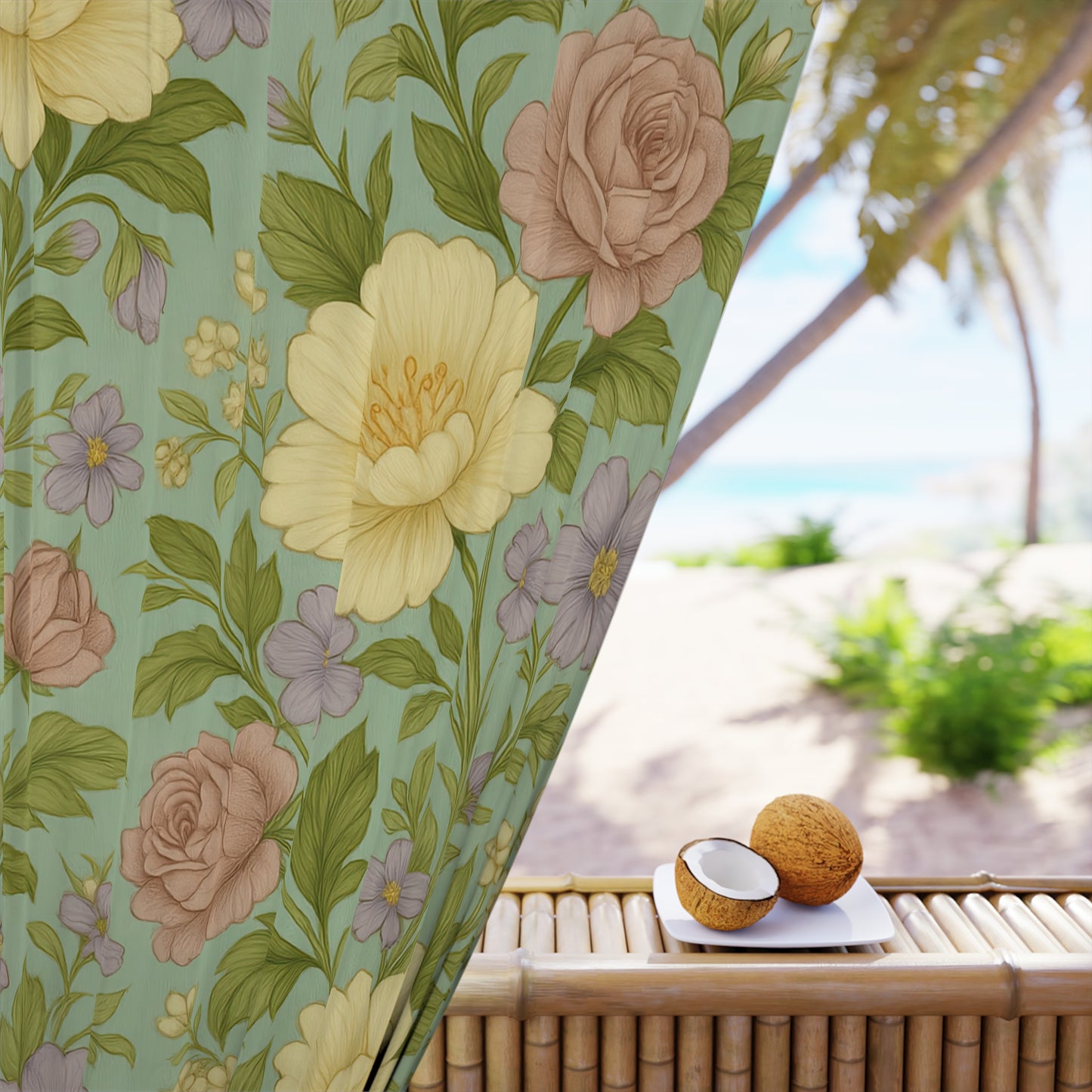 Floral Window Curtains, Botanical Print Drapes, Home Décor, Spring Decoration, Room Darkening Fabric