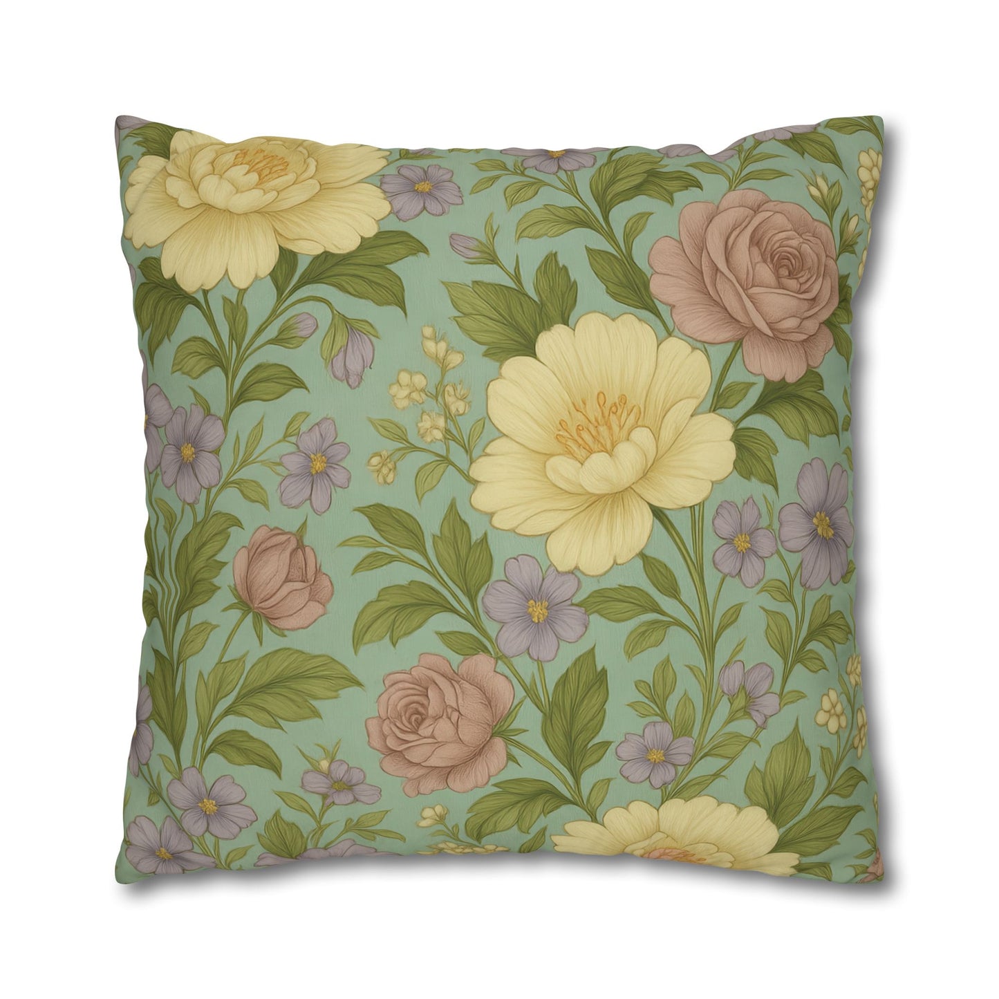 Vintage Floral Poly Canvas Pillowcase - Home Decor, Throw Pillow, Accent Pillow, Gift Idea, Cottage Core Style