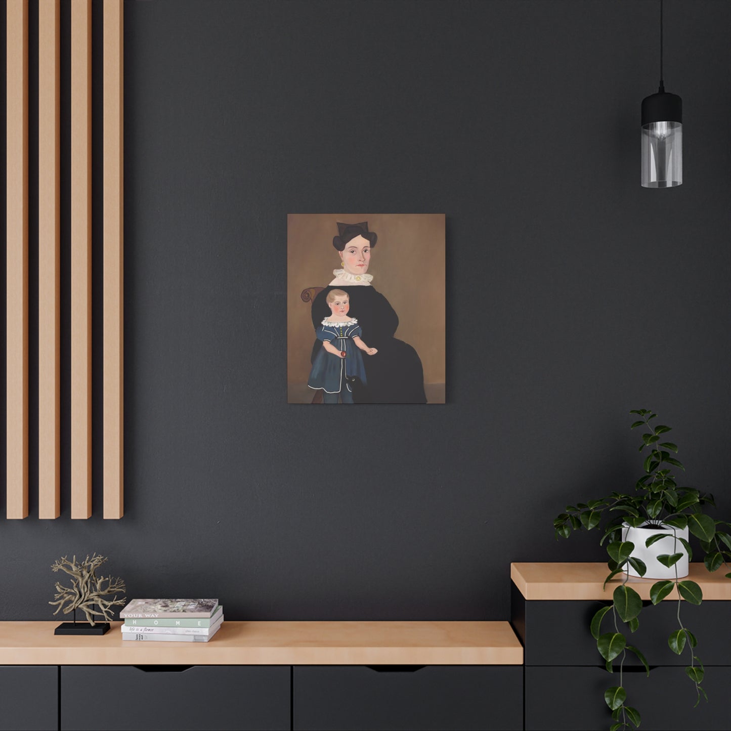 Early American Folk Art Mother and Child Vintage Portrait Canvas Art for Home Decor