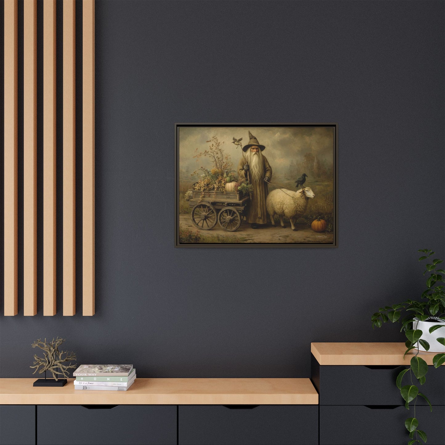 Autumn Harvest Canvas Art, Framed Wall Decor, Fall Home Decor, Witch Art for Halloween, Rustic Farmhouse Decoration, Seasonal Wall Hanging