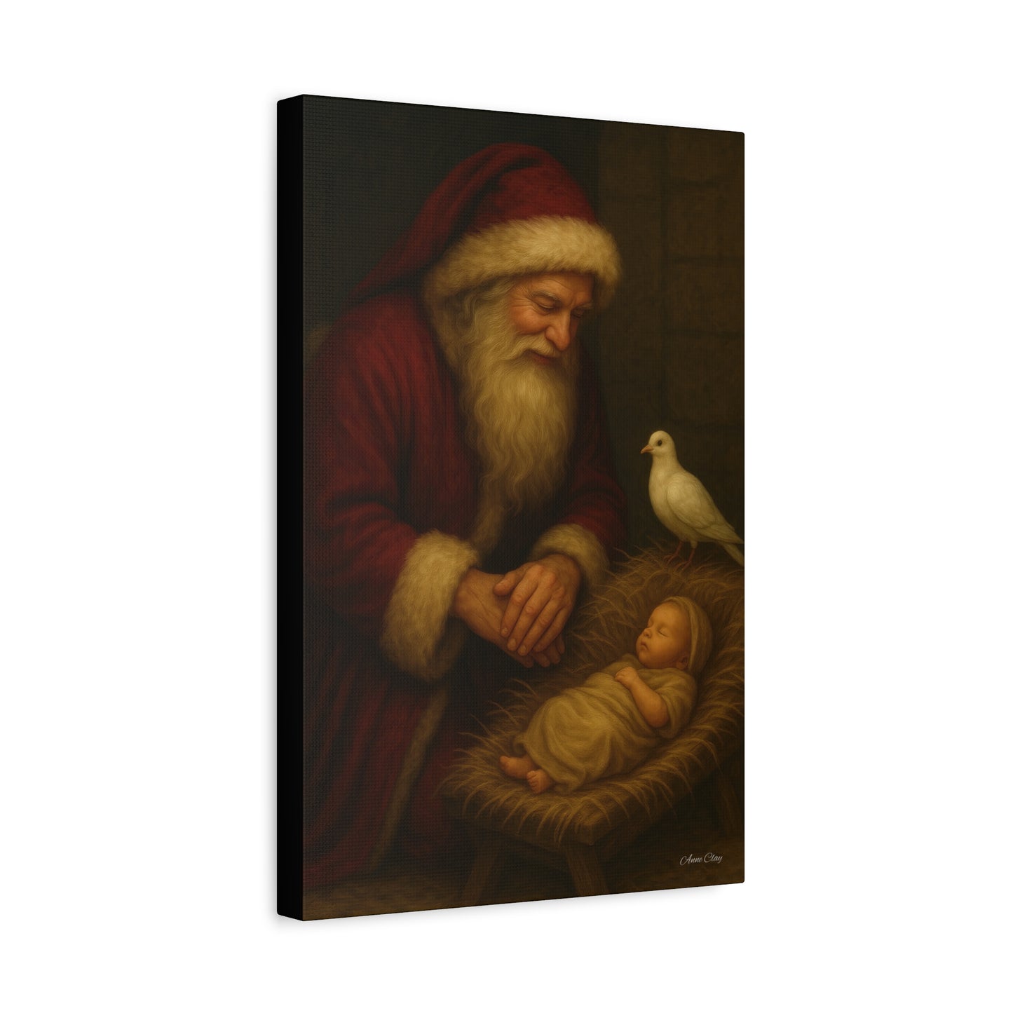 Santa and the Prince of Peace, Baby Jesus, Religious Christmas Canvas Wall Art
