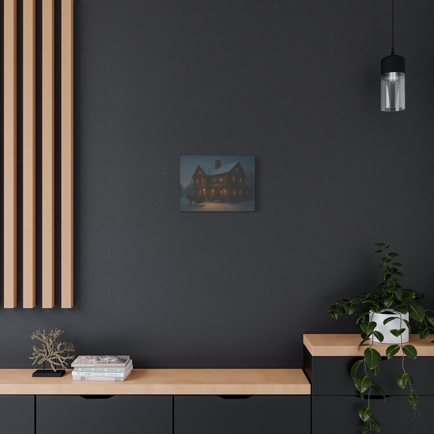 Gingerbread Tavern Winter Night Matte Stretched Canvas