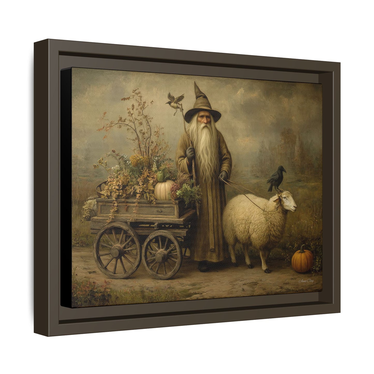 Autumn Harvest Canvas Art, Framed Wall Decor, Fall Home Decor, Witch Art for Halloween, Rustic Farmhouse Decoration, Seasonal Wall Hanging