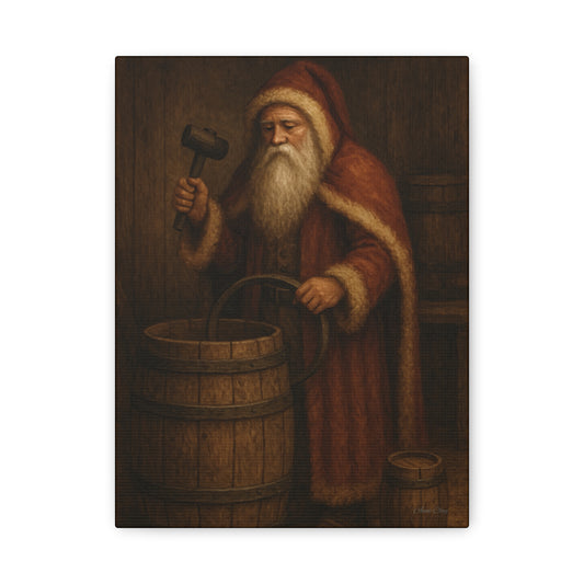 Rustic Santa Canvas Art, Cooper, Barrel, Colonial