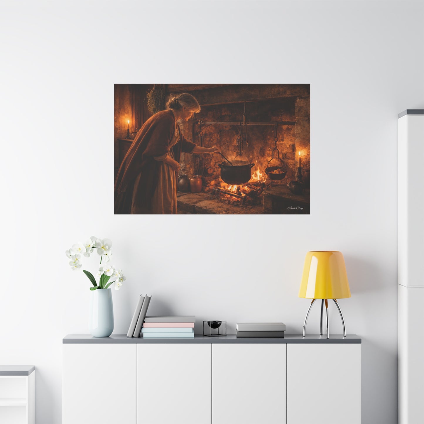 Domestic Colonial Woman at Hearth Matte Canvas
