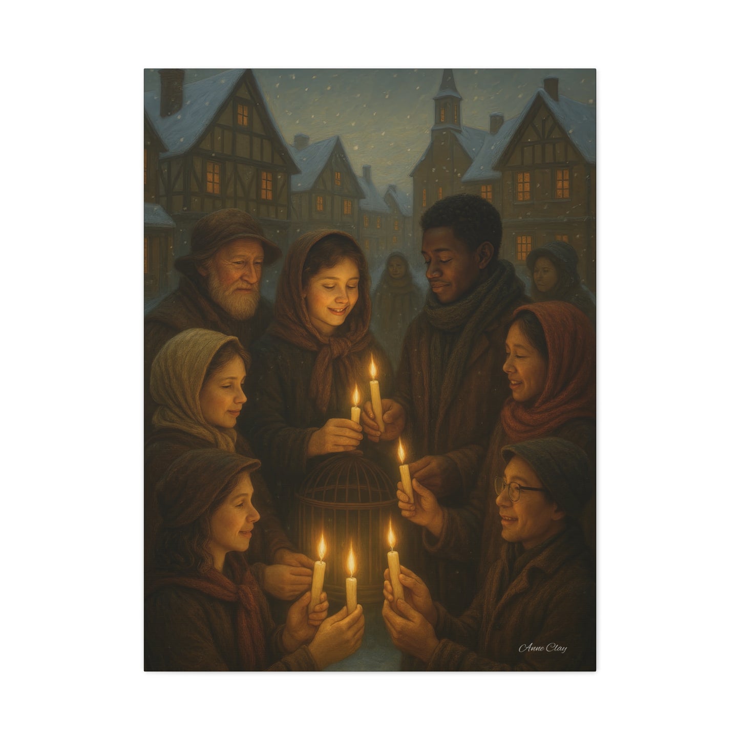 Share the Light Christmas Print Candlelight Gathering Canvas Print