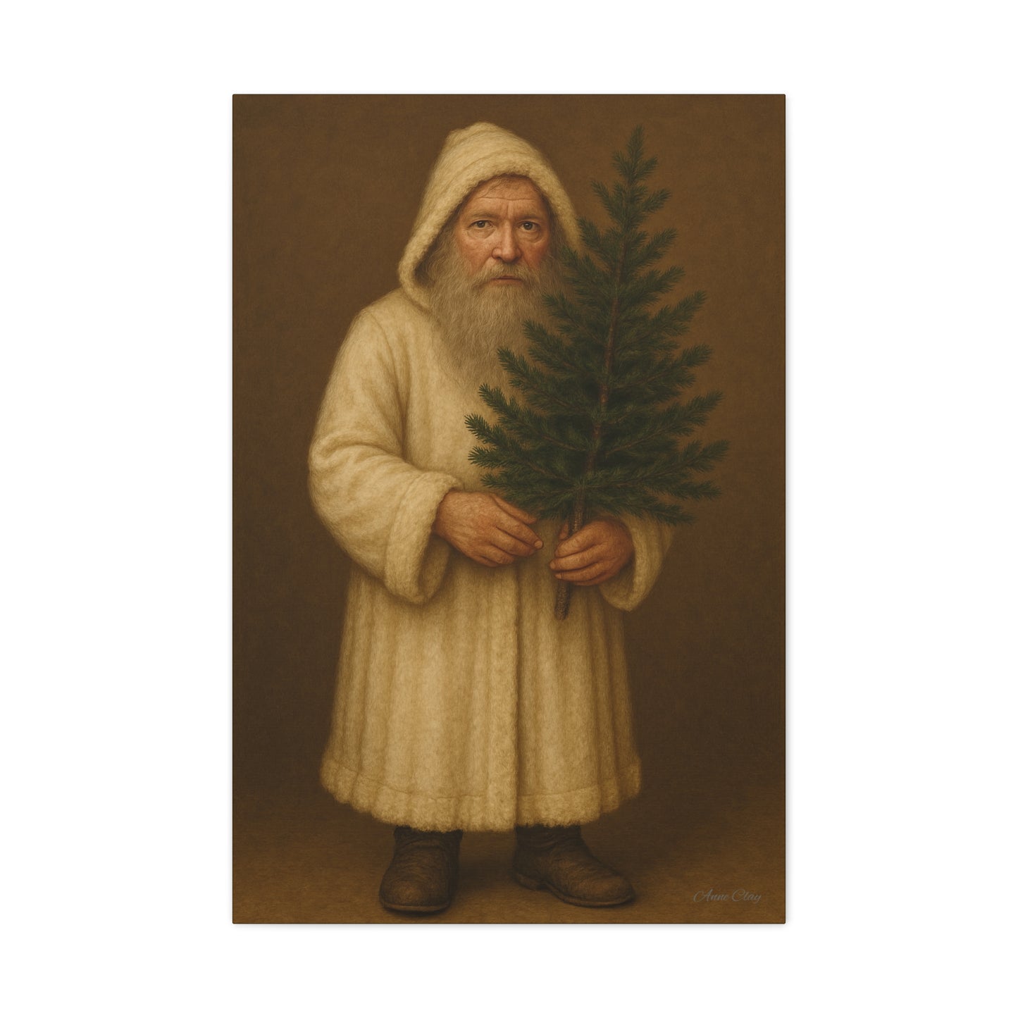 Holiday Canvas Art Print - Cozy Santa with Christmas Tree