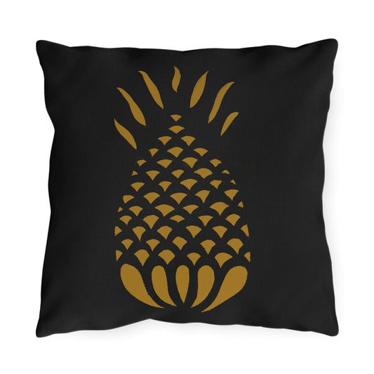 Mustard Pineapple on Black Outdoor Pillows