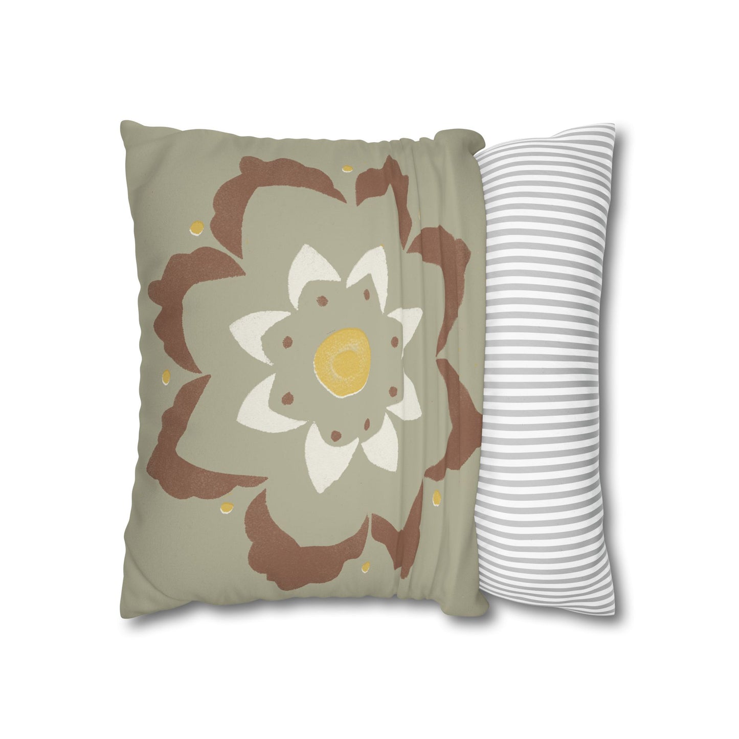 Fantasy Collection Stencil Flower Taupe Faux Suede Square Pillowcase