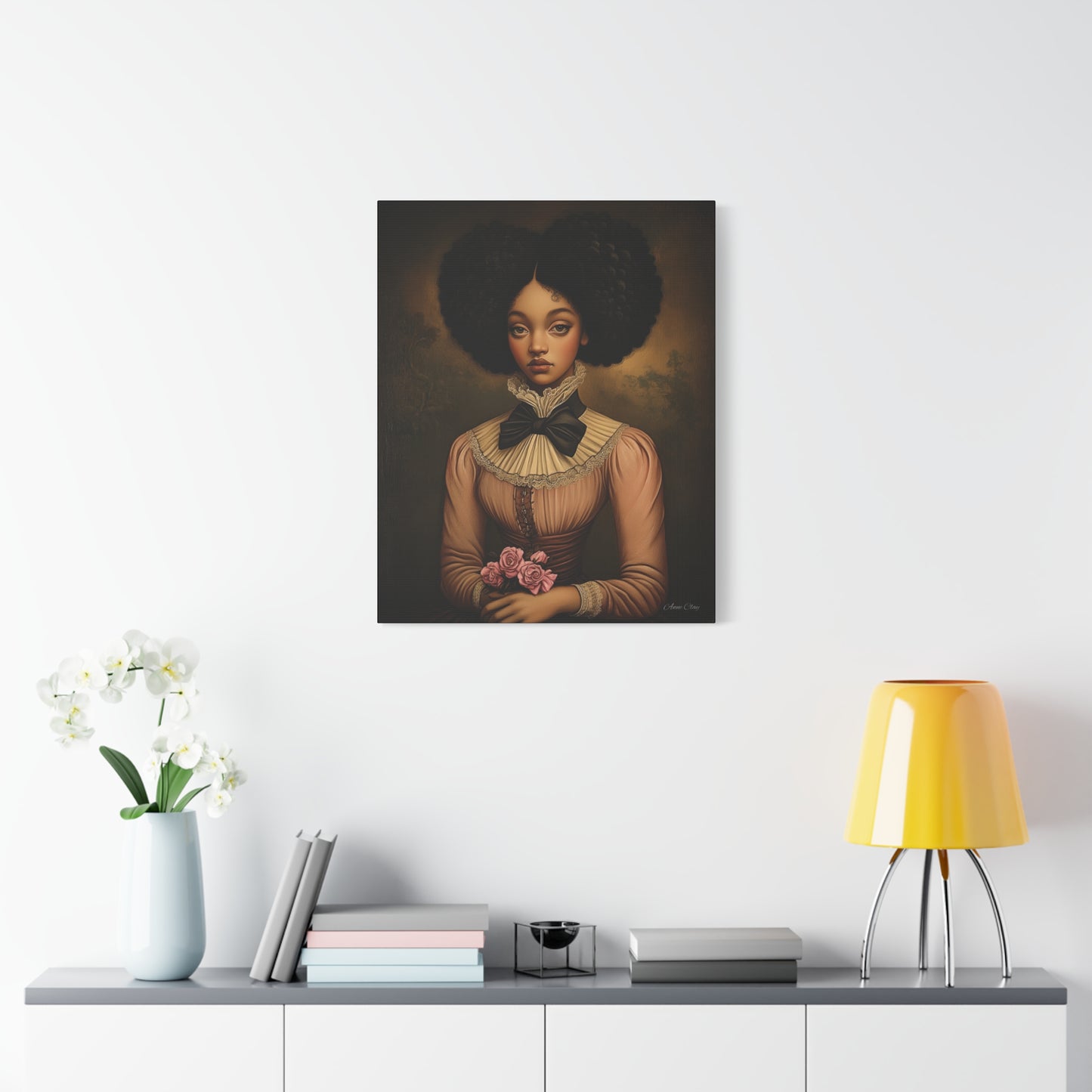 Beautiful Vintage Matte Canvas Wall Art, Floral Girl Portrait, Home Decor, Gift for Her, Living Room, Wedding Decor, Artwork