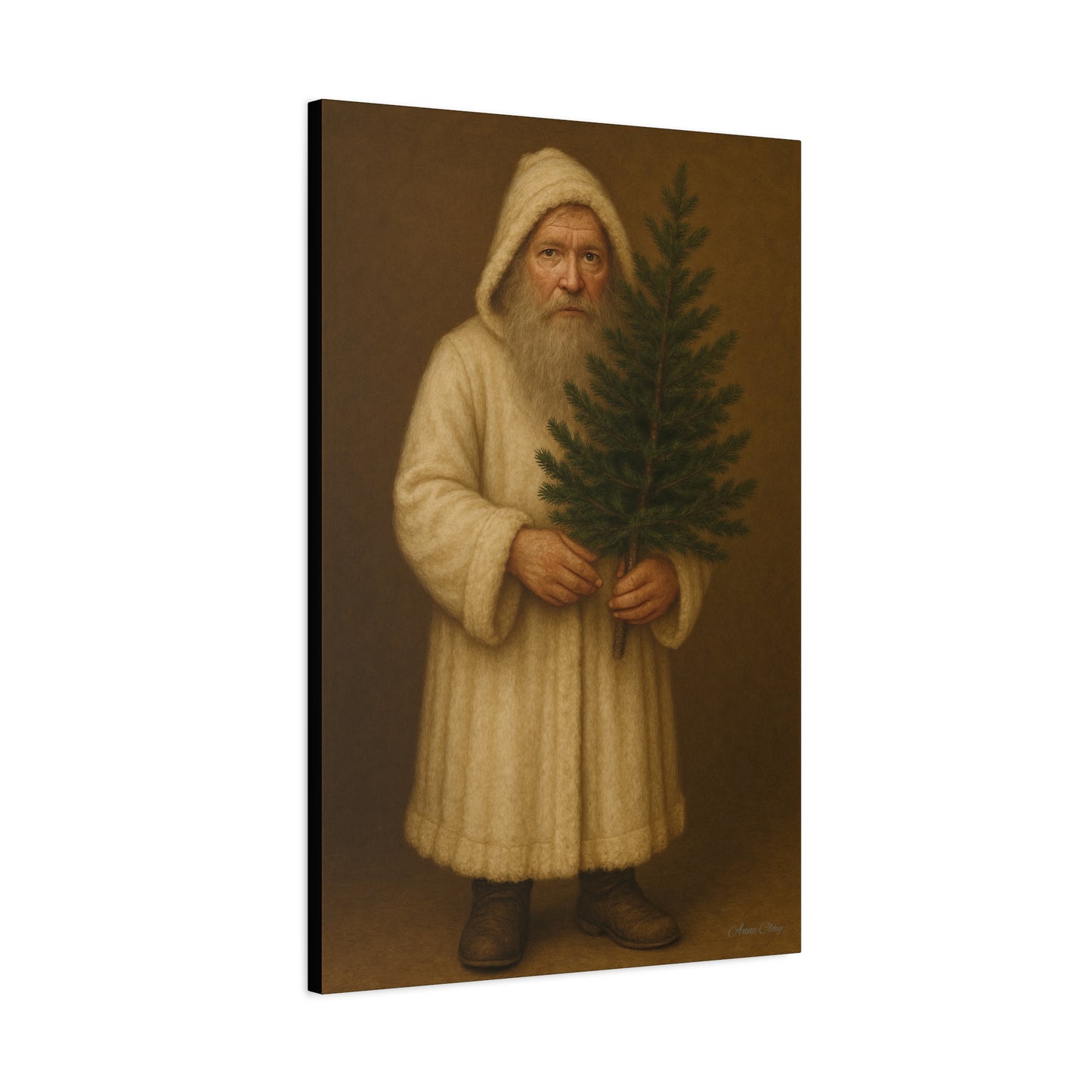 Holiday Canvas Art Print - Cozy Santa with Christmas Tree
