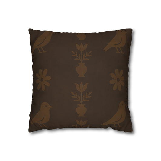 Cozy Bird-Patterned Poly Canvas Pillowcase, Decorative Throw Pillow Cover, Home Decor, Gift for Bird Lovers, Couch Cushion