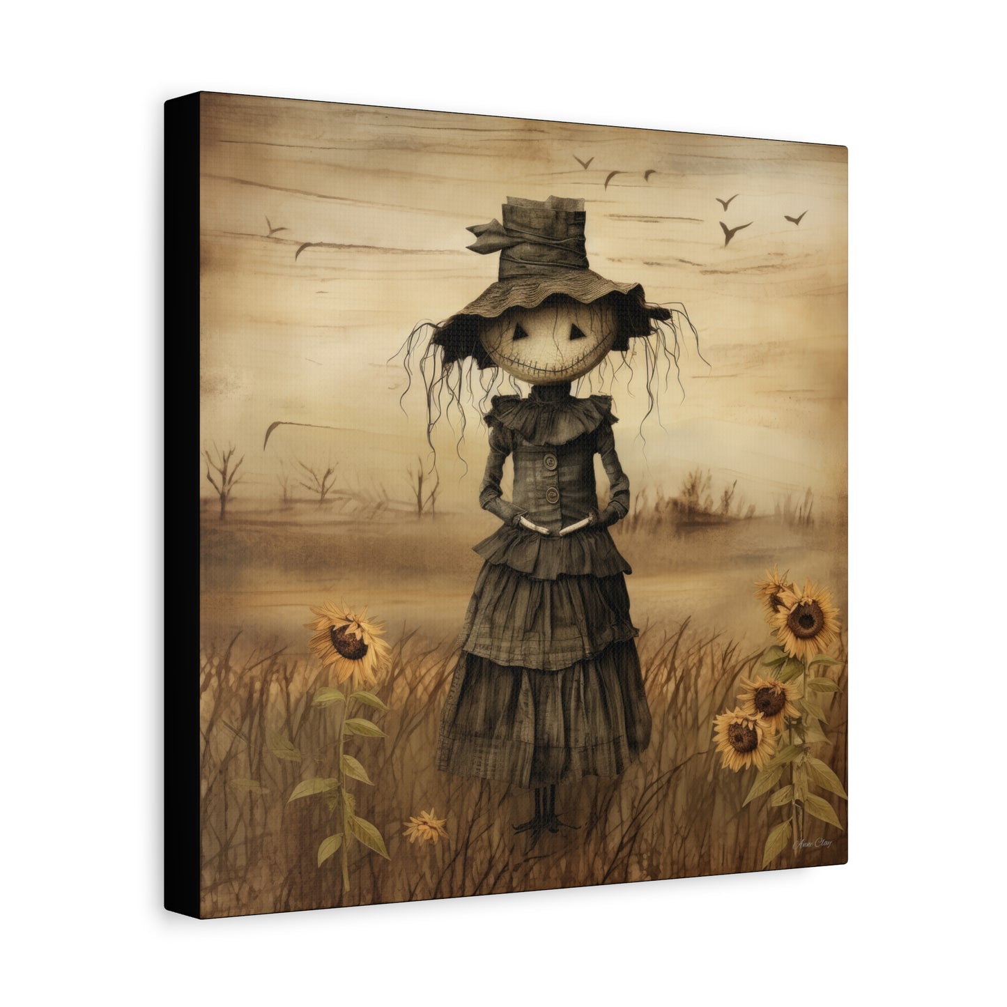 Halloween Scarecrow Canvas, Spooky Fall Decor, Autumn Wall Art, Trick or Treat Decoration, Scary Halloween Artwork, Pumpkin and Crow Design