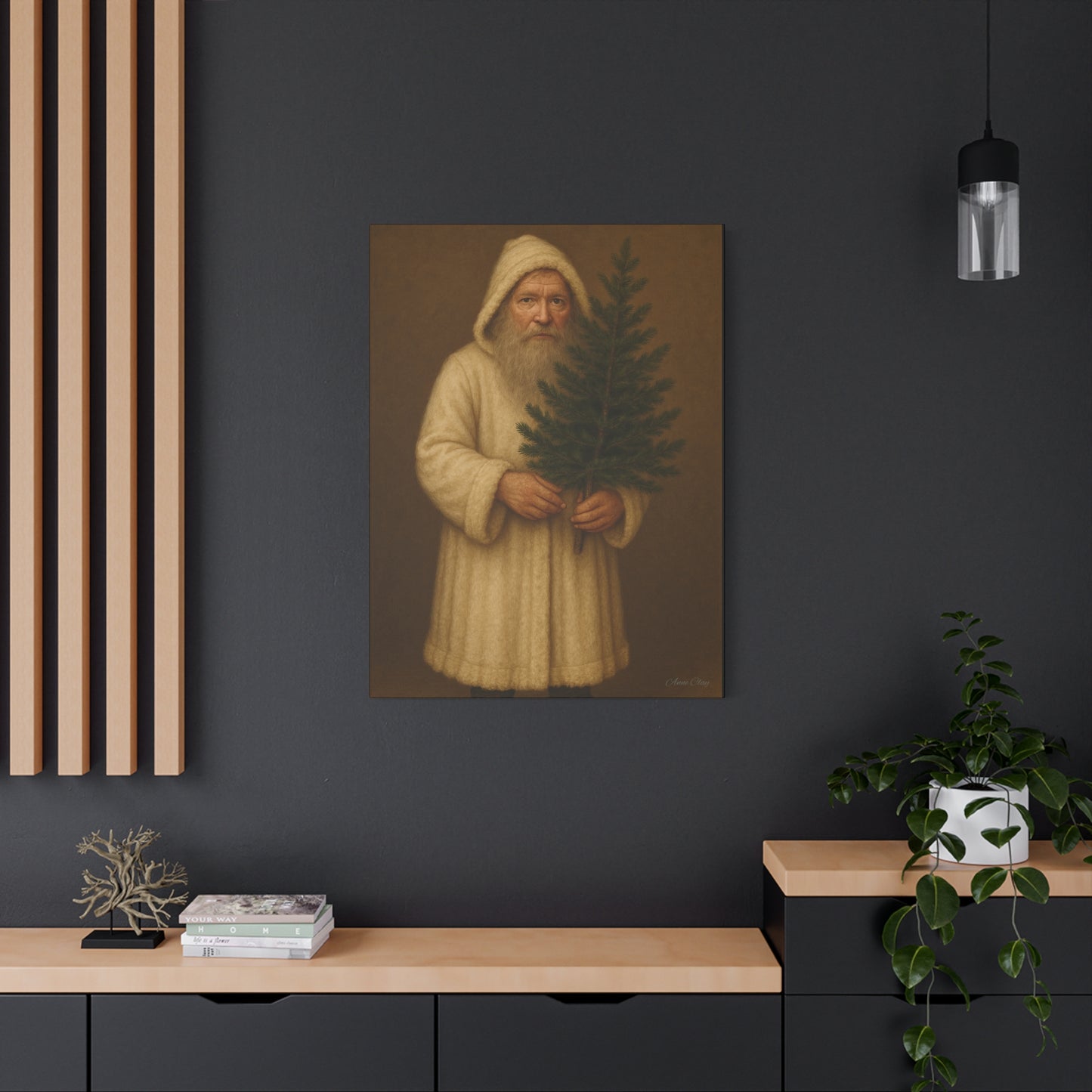 Holiday Canvas Art Print - Cozy Santa with Christmas Tree