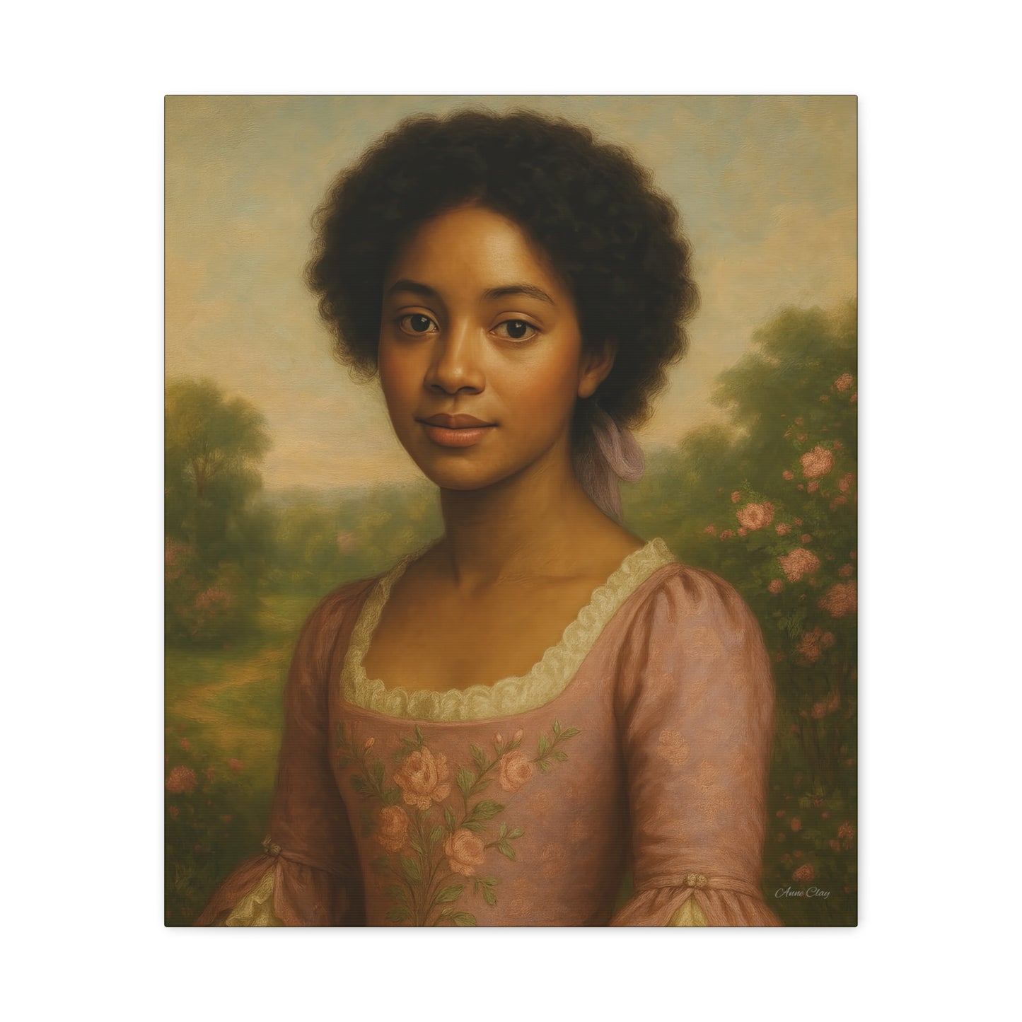 Elegant Portrait Canvas Art for Home Decor, Black Woman Artwork, Floral Wall Art, Vintage Style Painting, Gift for Art Lovers