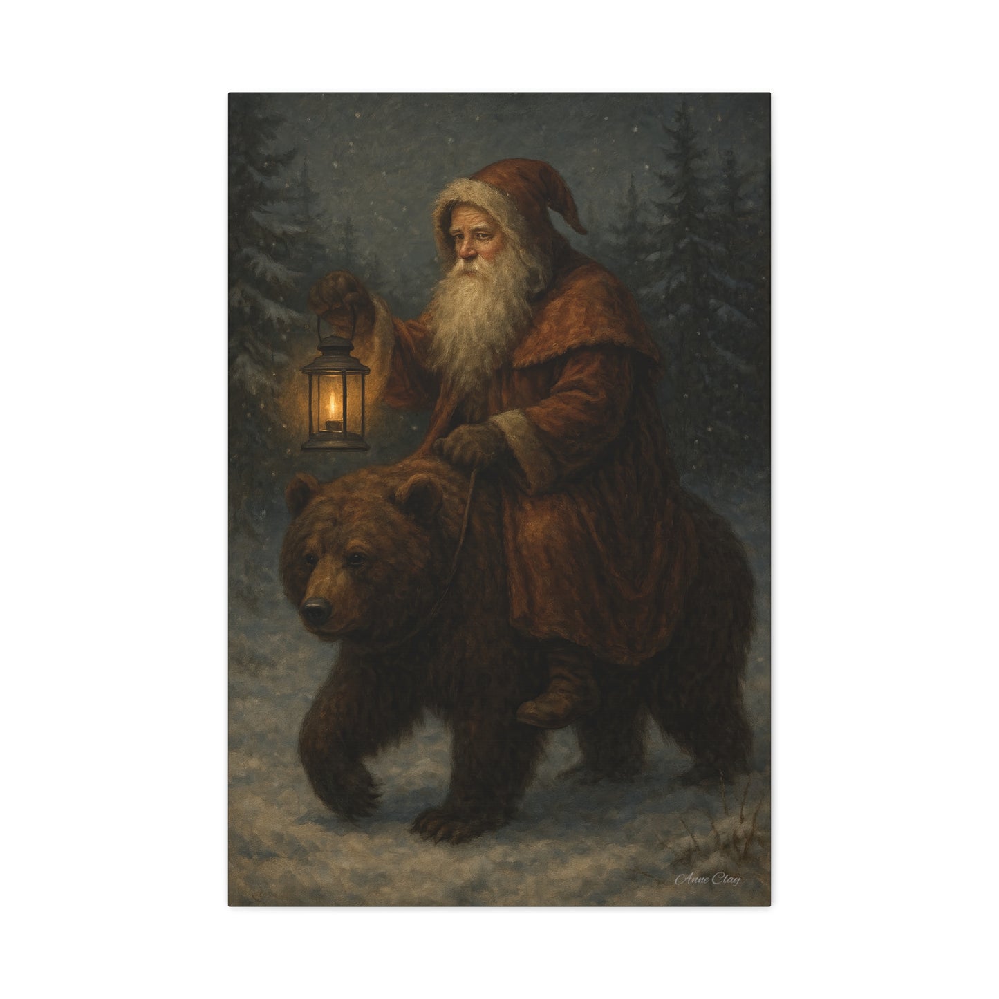 Vintage Santa Bear Canvas Wall Art