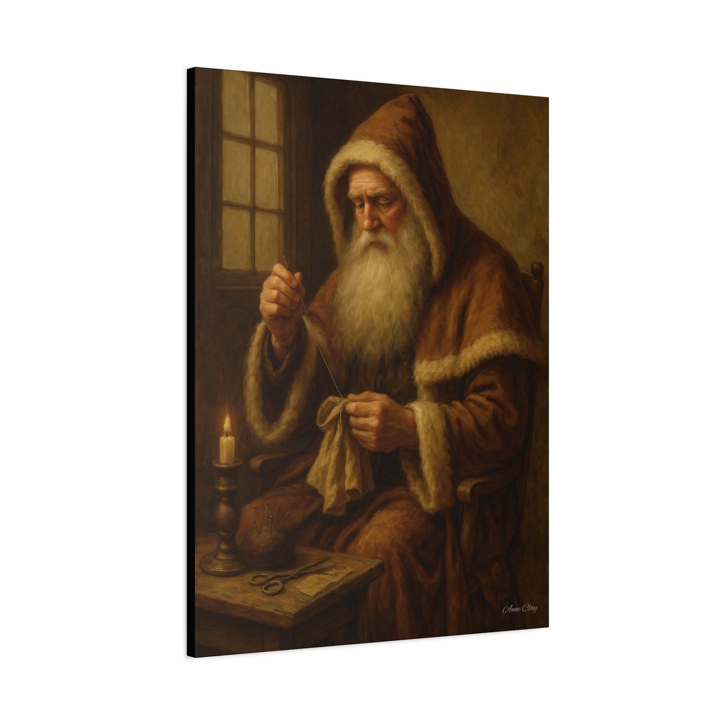 Santa Claus Canvas Art Print - Holiday Decor Sewing Santa