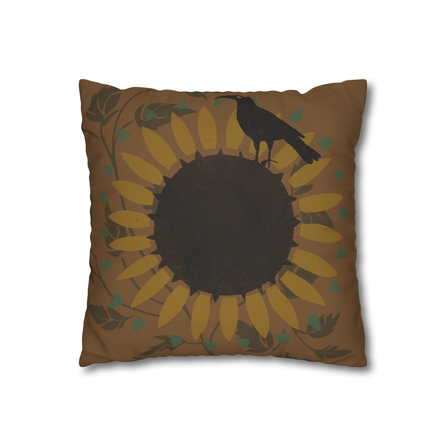 Sunflower and Crow Stencil Pillow Square Poly Canvas Pillowcase