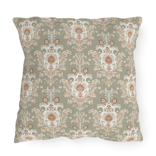 Green and Gold Damask Outdoor Pillows