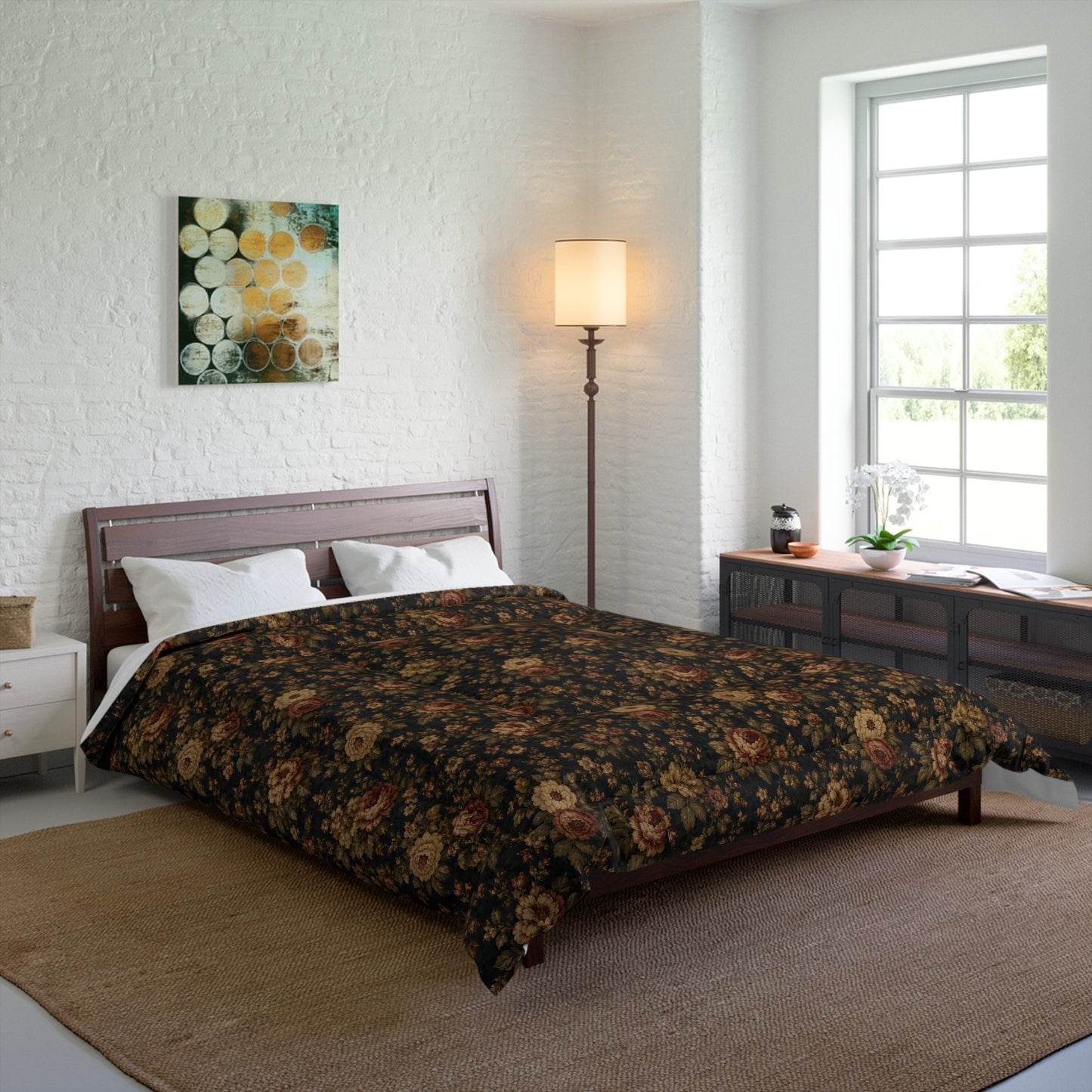 Floral Vintage Comforter — Dark Rustic Rose Bedding