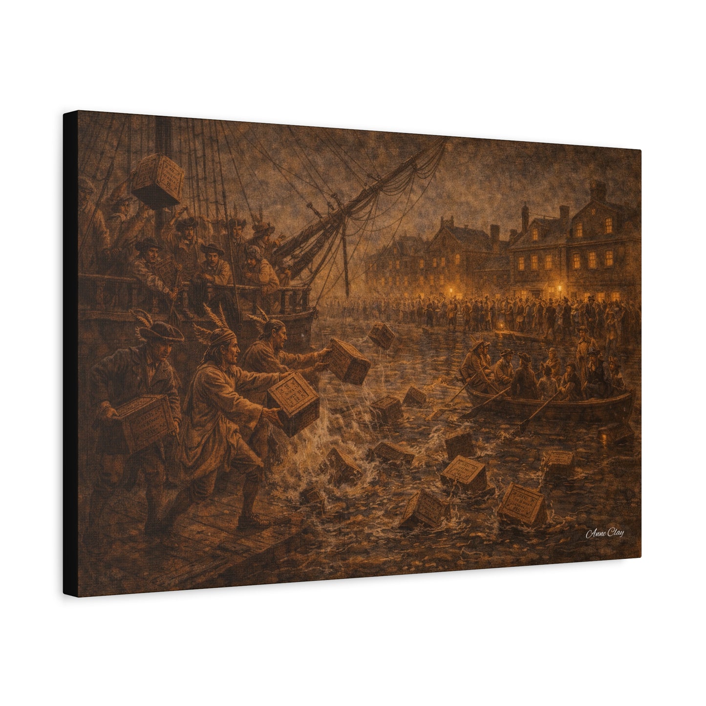 Historic Maritime Canvas Print — Vintage Ship Crew & Harbor Night Scene