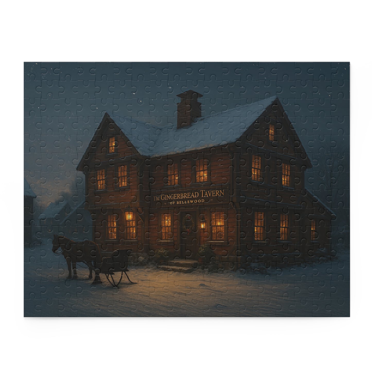 PUZZLE!!!! Cozy Snowy Tavern Puzzle — Warm-Lit Winter Evening Jigsaw (120/252/500 pcs)