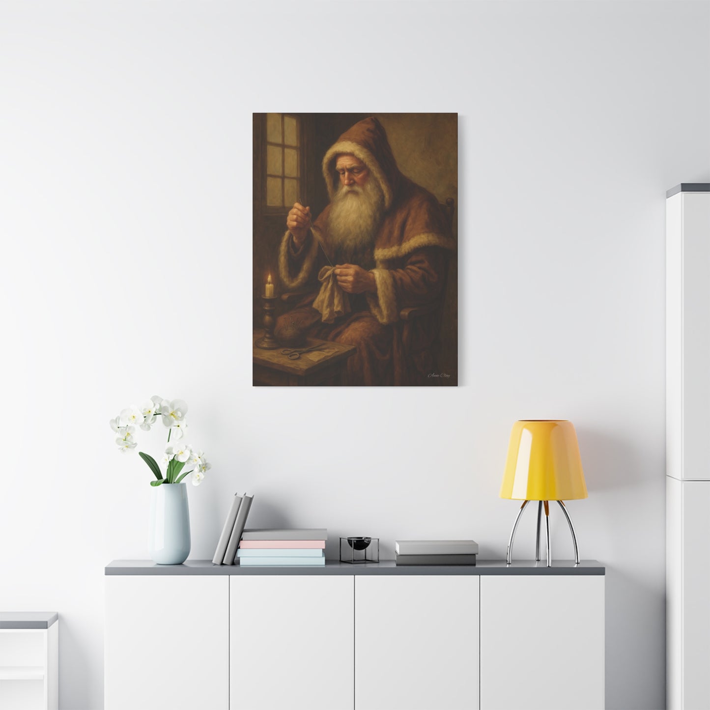 Santa Claus Canvas Art Print - Holiday Decor Sewing Santa